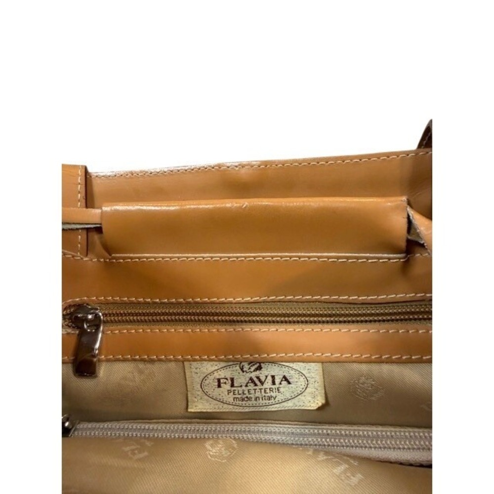Flavia Pelleterie Made Italy Tan‎ Leather Tote Bag Studded Drawstring Shoulder - Picture 4 of 10